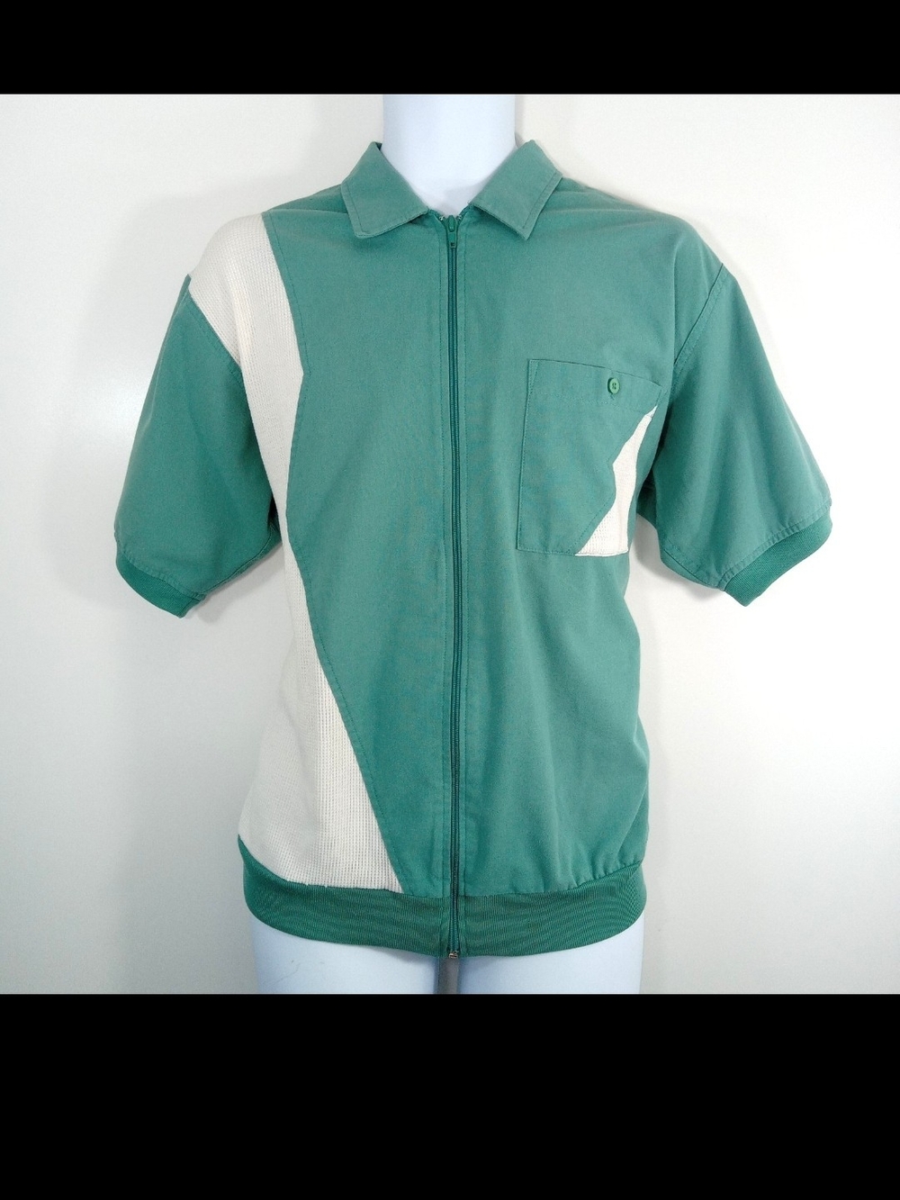 Men's Tropi-Cool Teal and Cream Short-Sleeve Zip Shirt Jacket